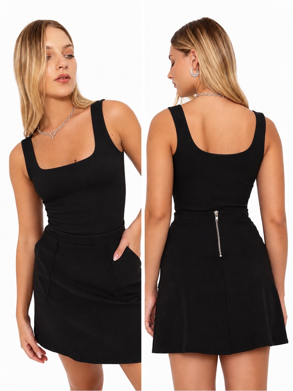 Blackmilk Sleeveless Square / Scoop Neck Black Tank